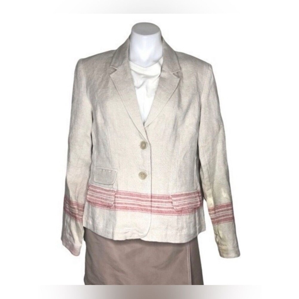 PERUVIAN CONNECTION Linen Blazer Jacket Beige Size 12